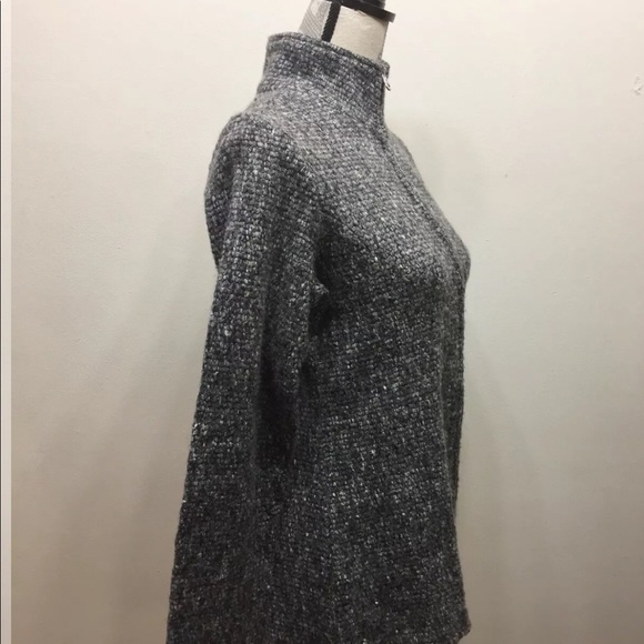 Women’s Wool Zip- Up Sweater Cardigan Tweed Grey Medium - Picture 2 of 4